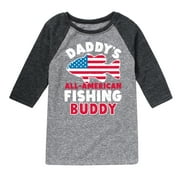 Instant Message - Celebrate Family - Daddy's All American Fishing Buddy - Toddler & Youth Raglan Graphic T-Shirt