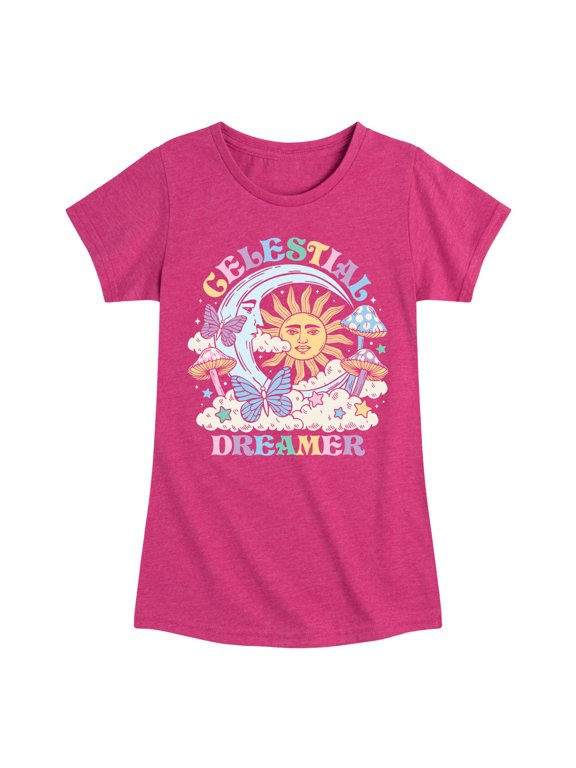 - Celestial Dreamer -Youth Girls Short Sleeve T-Shirt Girls' Fitted Short Sleeve Graphic T-Shirt