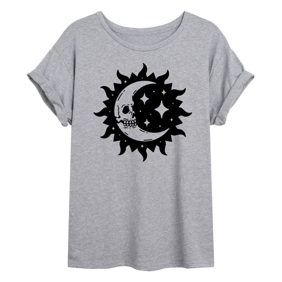 Instant Message - Celestial Moon with Skull Face Oversized Graphic T-Shirt