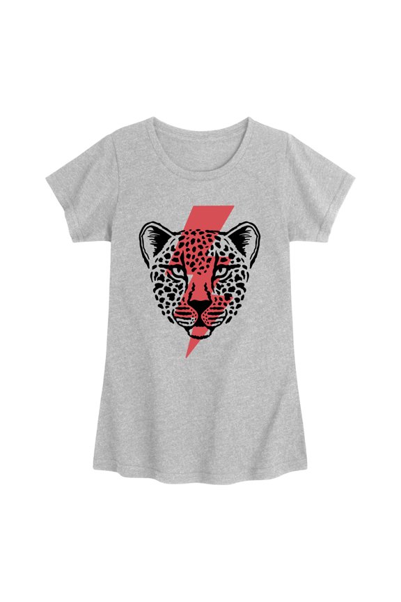 - Cheetah Face Lightning Bolt Fitted Short Sleeve Graphic T-Shirt