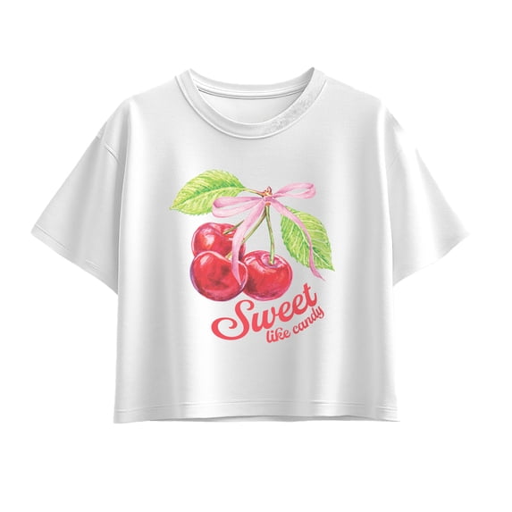 Instant Message - Cherries Sweet Like Candy Short Sleeve Boxy Graphic T-Shirt