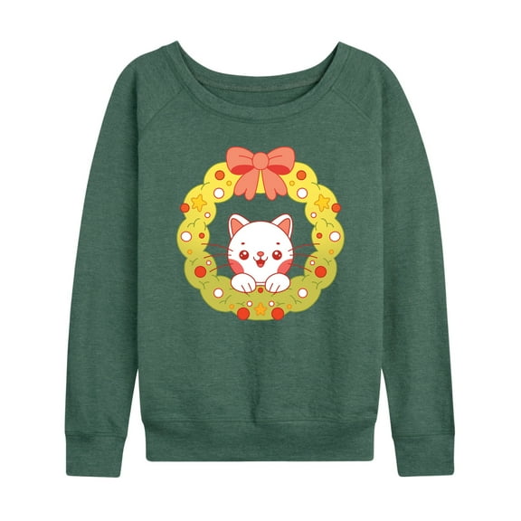 Instant Message - Chibi Cat Christmas Wreath - Women's French Terry Long Sleeve Shirt