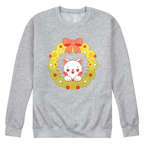 Instant Message - Chibi Cat Wreath - Men's Long Sleeve Crew Fleece Sweatshirt