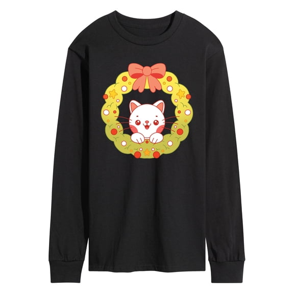 Instant Message - Chibi Cat Wreath - Men's Long Sleeve Graphic T-Shirt