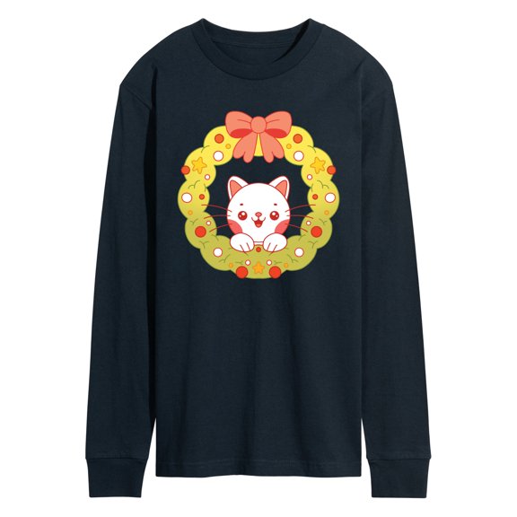 Instant Message - Chibi Cat Wreath - Men's Long Sleeve Graphic T-Shirt