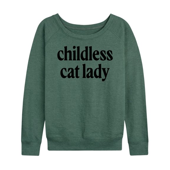 Instant Message - Childless Cat Lady Black - Women's French Terry Pullover Long Sleeve Shirt