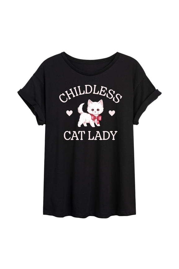 - Childless Cat Lady Kitten - Women's Oversized Graphic T-Shirt
