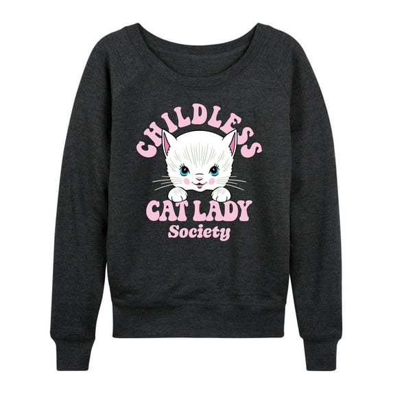 Instant Message - Childless Cat Lady Society - Women's French Terry Pullover Long Sleeve Shirt