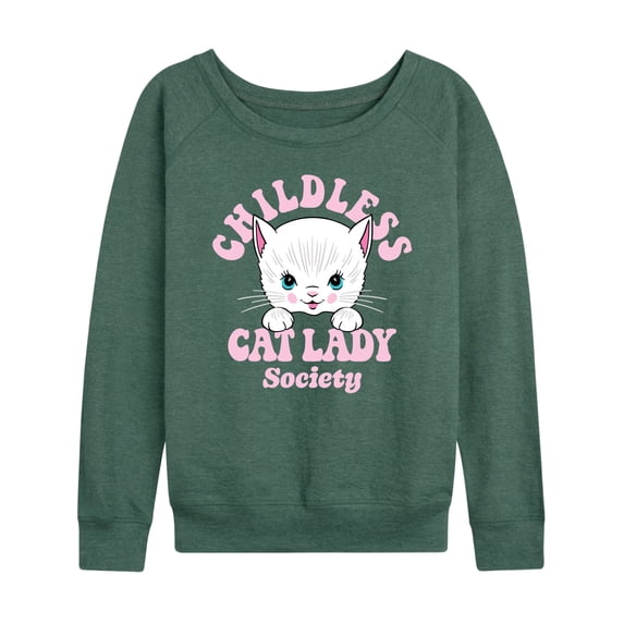 Instant Message - Childless Cat Lady Society Women's Lightweight French Terry Wide Neck Long Sleeve Graphic Shirt