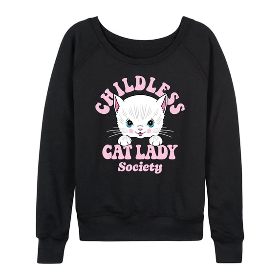 Instant Message - Childless Cat Lady Society Women's Lightweight French Terry Wide Neck Long Sleeve Graphic Shirt