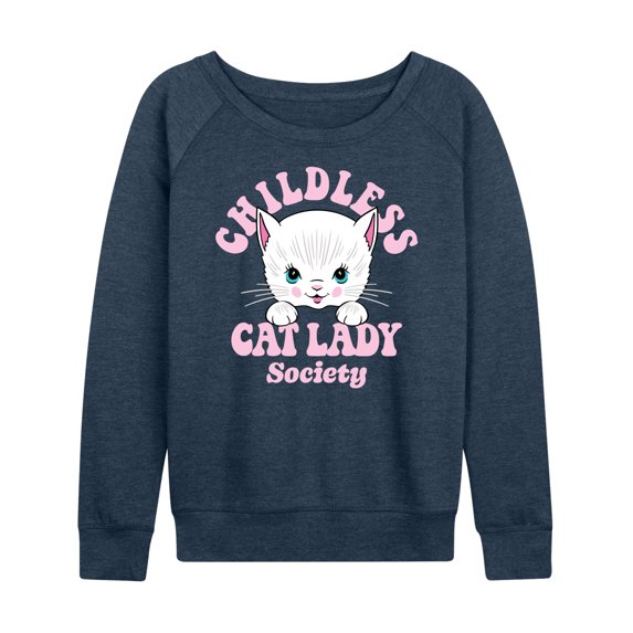 Instant Message - Childless Cat Lady Society Women's Lightweight French Terry Wide Neck Long Sleeve Graphic Shirt