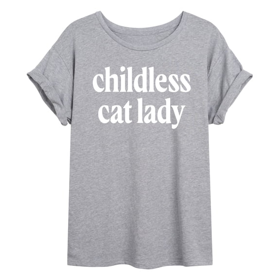 Instant Message - Childless Cat Lady White - Women's Oversized Graphic T-Shirt