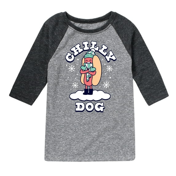 Instant Message - Chilly Dog Funny Christmas - Toddler & Youth Raglan Graphic T-Shirt