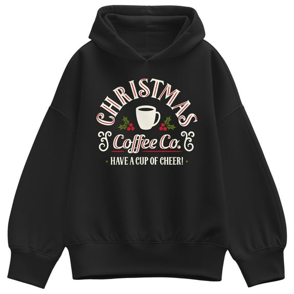 Instant Message - Christmas Coffee Co - Ladies Oversized Fleece Hoodie Sweatshirt