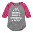 thumbnail image 1 of Instant Message - Christmas Dear Santa Unicorn - Toddler & Youth Girls Raglan Graphic T-Shirt, 1 of 5