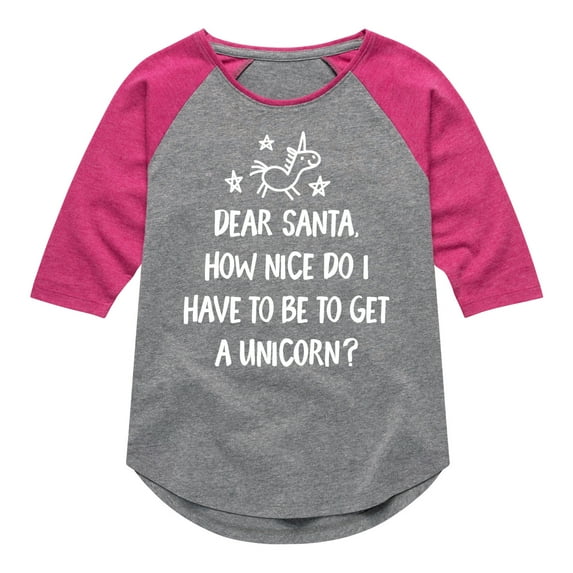 Instant Message - Christmas Dear Santa Unicorn - Toddler & Youth Girls Raglan Graphic T-Shirt