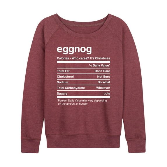 Instant Message - Christmas Eggnog Nutrition - Women's Lightweight French Terry Pullover Long Sleeve Shirt