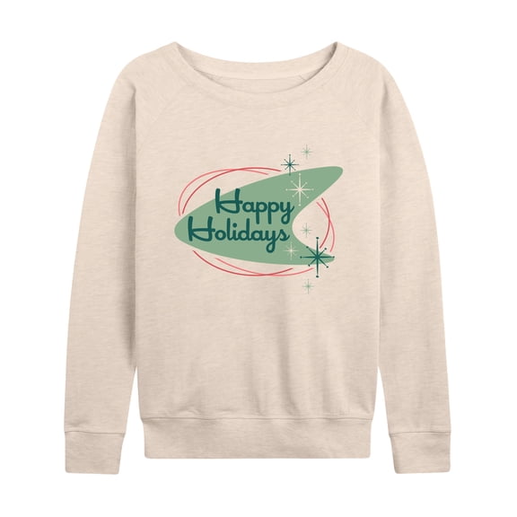 Instant Message - Christmas - Happy Holidays Retro Sparkle - Women's Lightweight French Terry Long Sleeve Shirt