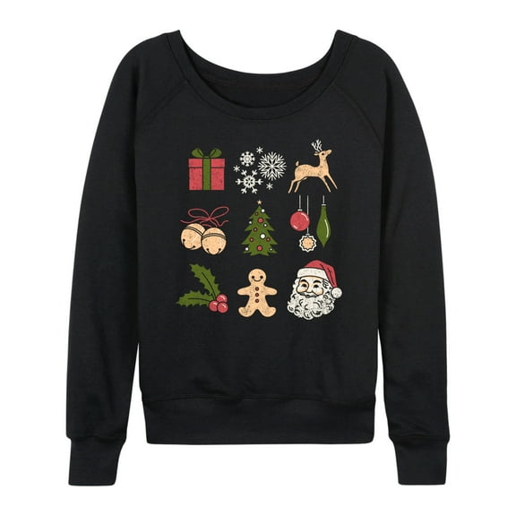 Instant Message - Christmas Icon Grid - Women's French Terry Long Sleeve Pullover