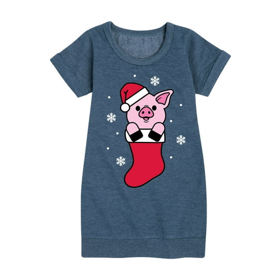 Instant Message - Christmas Pig - Toddler And Youth Girl Fleece Dress