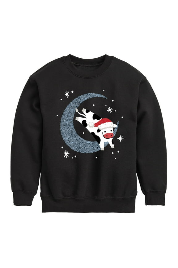 - Christmas Santa Cow Jumping Over Moon - Toddler & Youth Crewneck Fleece Sweatshirt