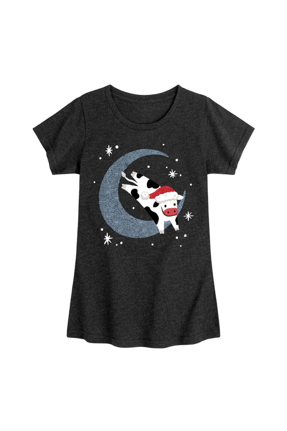 - Christmas Santa Cow Jumping Over Moon - Toddler & Youth Girls Short Sleeve Graphic T-Shirt