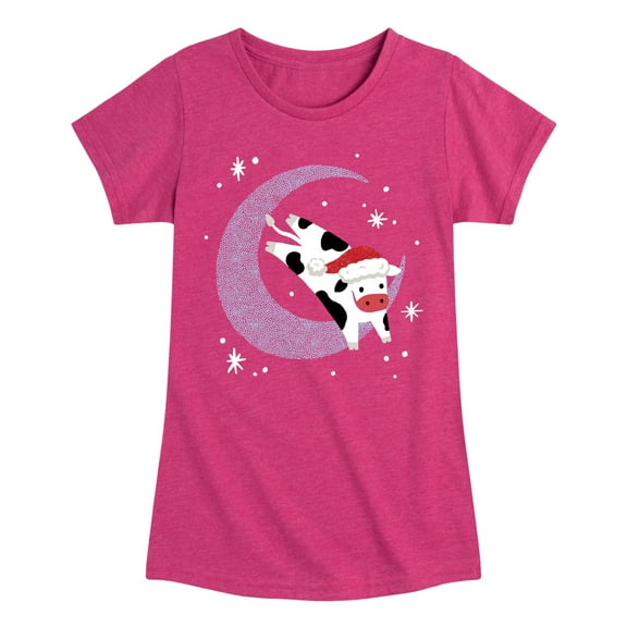 Instant Message - Christmas Santa Cow Jumping Over Moon - Toddler & Youth Girls Short Sleeve Graphic T-Shirt
