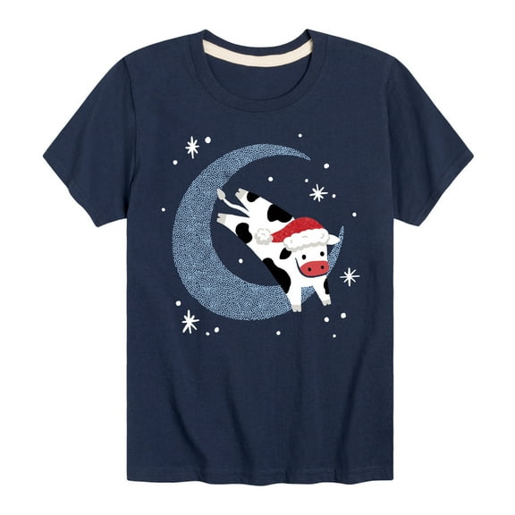 Instant Message - Christmas Santa Cow Jumping Over Moon - Toddler & Youth Short Sleeve Graphic T-Shirt