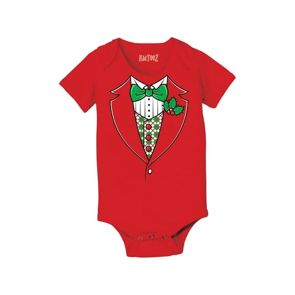 Instant Message - Christmas Suit Vest, Tuxedo - Infant Baby One Piece