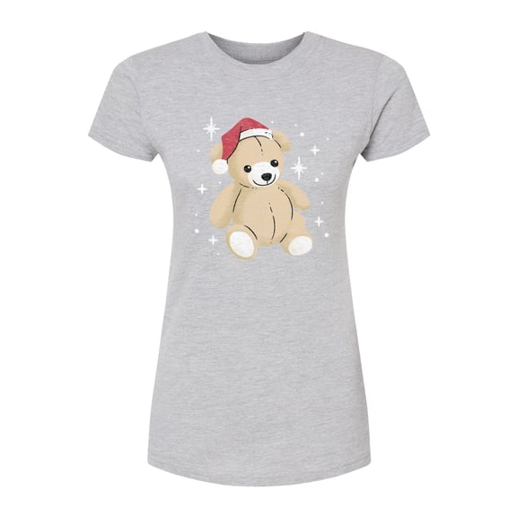 Instant Message - Christmas Teddy Bear - Juniors Fitted Short Sleeve Graphic T-Shirt
