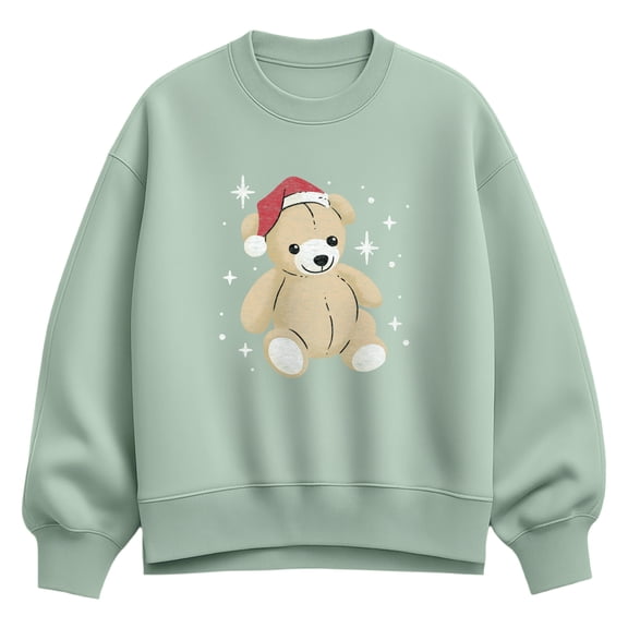 Instant Message - Christmas Teddy Bear Oversized Fleece Crew Sweatshirt