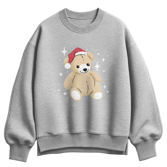 Instant Message - Christmas Teddy Bear Oversized Fleece Crew Sweatshirt