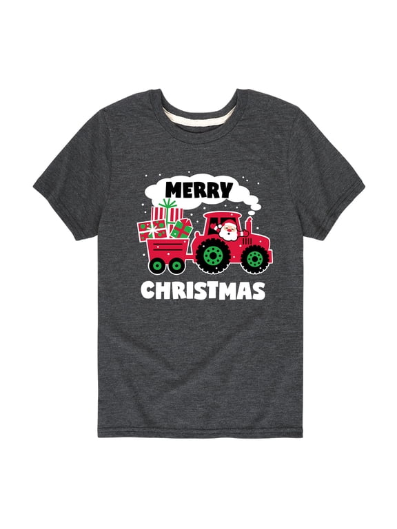 - Santa Merry Christmas Tractor Boys' Short Sleeve Graphic T-Shirt