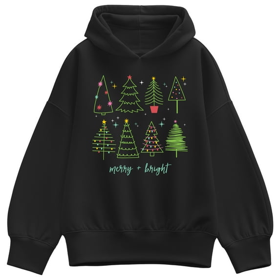 Instant Message - Christmas Trees - Ladies Oversized Fleece Hoodie Sweatshirt