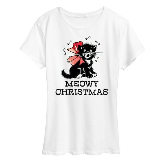 Instant Message - Christmas - Vintage Meowy Christmas Kitty - Women's Short Sleeve Graphic T-Shirt