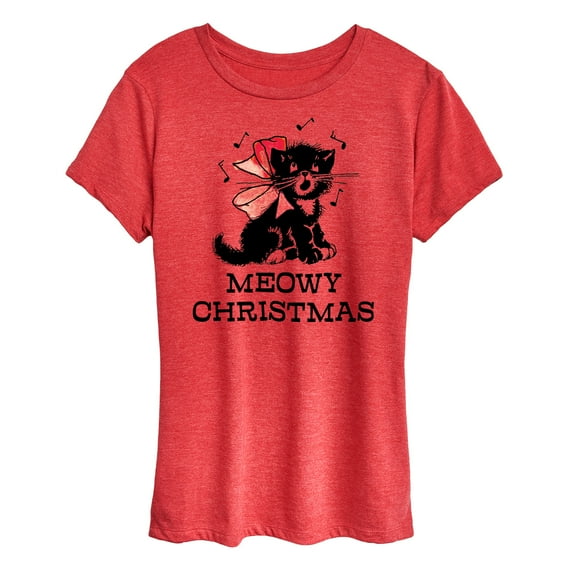 Instant Message - Christmas - Vintage Meowy Christmas Kitty - Women's Short Sleeve Graphic T-Shirt