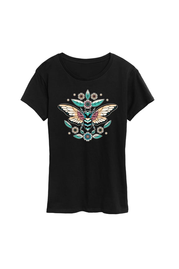 - Boho Cicada Flowers Short Sleeve Graphic T-Shirt