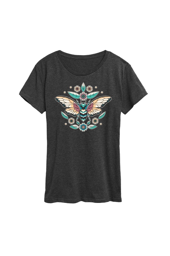 - Cicada Flowers Short Sleeve Graphic T-Shirt