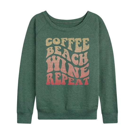 Instant Message - Coffee Beach Wine Repeat - Women's Lightweight French Terry Long Sleeve Shirt