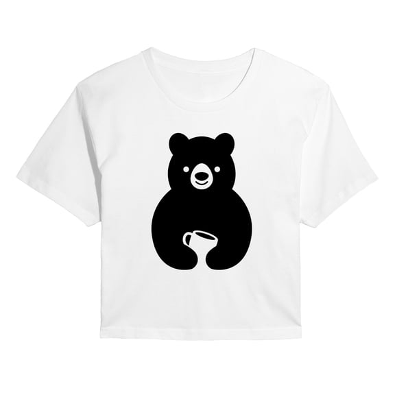 Instant Message - Coffee Bear - Juniors Cropped Short Sleeve Graphic T-Shirt
