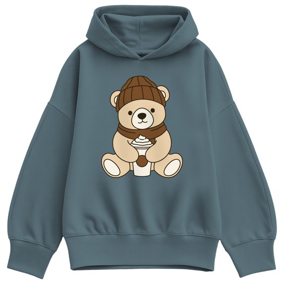 Instant Message - Coffee Bear - Ladies Oversized Fleece Hoodie Sweatshirt
