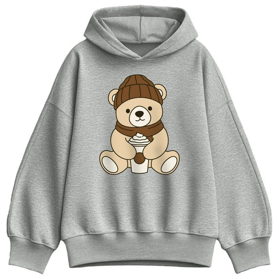 Instant Message - Coffee Bear - Ladies Oversized Fleece Hoodie Sweatshirt