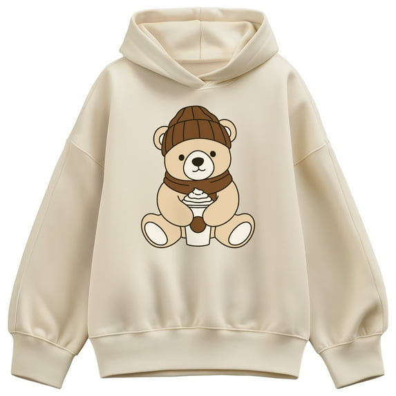 Instant Message - Coffee Bear - Ladies Oversized Fleece Hoodie Sweatshirt