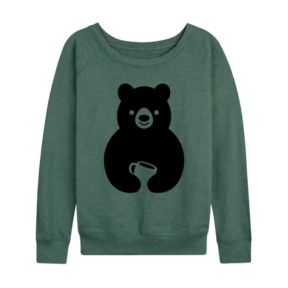 Instant Message - Coffee Bear Lightweight French Terry Wide Neck Long Sleeve Graphic Shirt