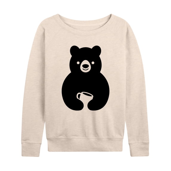 Instant Message - Coffee Bear Lightweight French Terry Wide Neck Long Sleeve Graphic Shirt