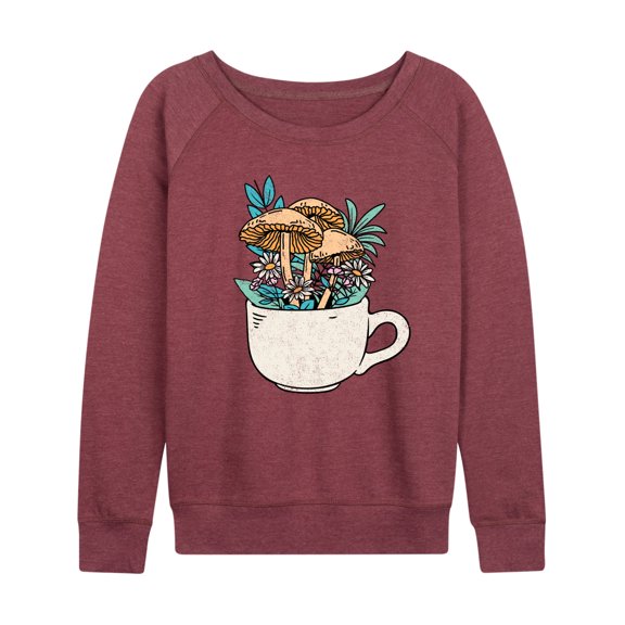 Instant Message - Coffee Cup Flowers - Women's Lightweight French Terry Long Sleeve Shirt