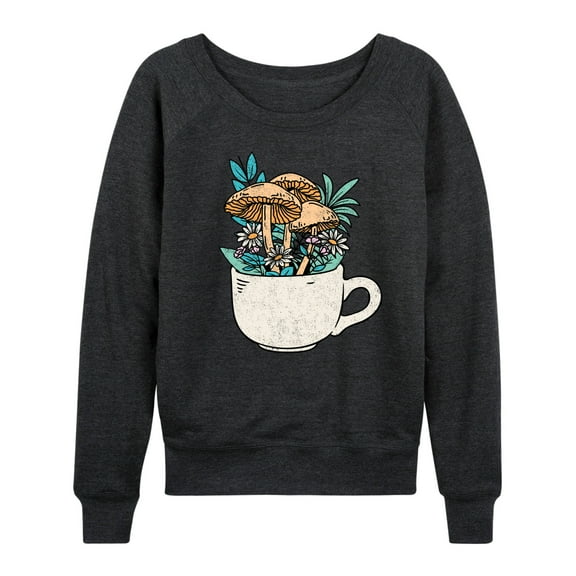 Instant Message - Coffee Cup Flowers - Women's Lightweight French Terry Long Sleeve Shirt