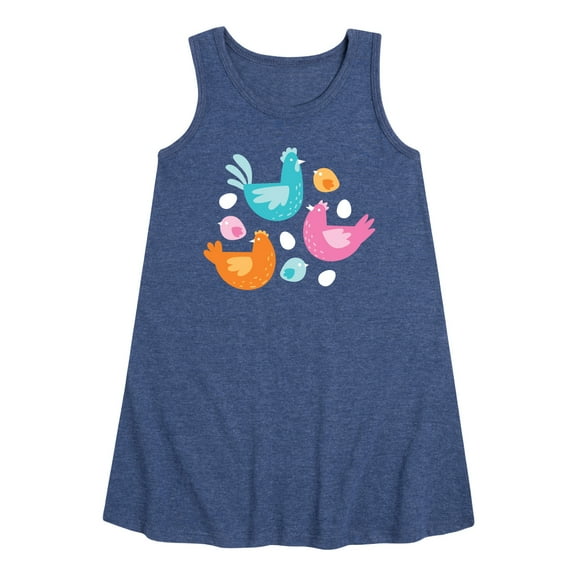 Instant Message - Colorful Chickens - Toddler & Youth Girls A-line Dress