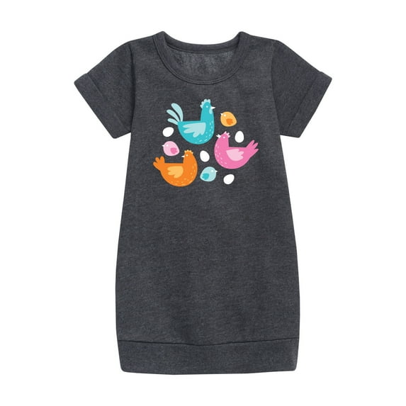 Instant Message - Colorful Chickens - Toddler & Youth Girls Fleece Dress