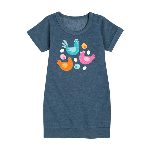 Instant Message - Colorful Chickens - Toddler & Youth Girls Fleece Dress